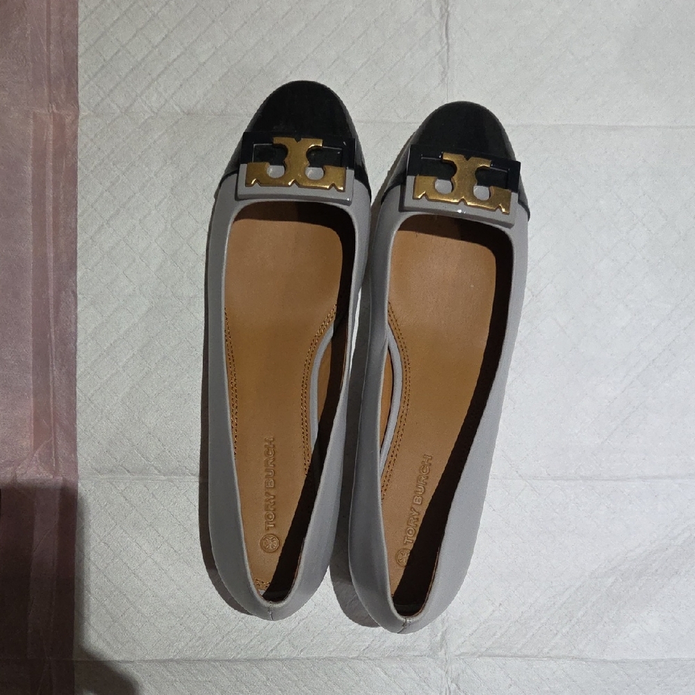 Tory Burch Black and Gray Flats with Gold Accent